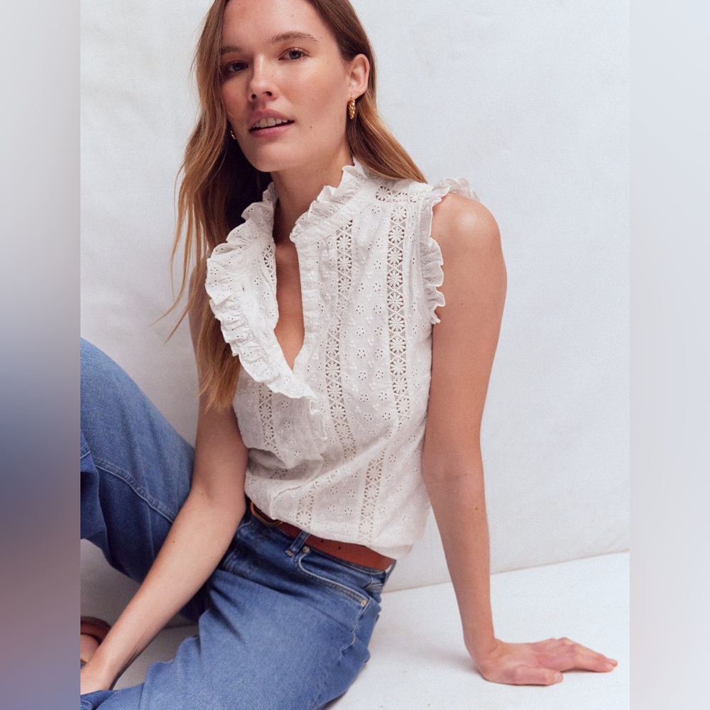NWT Boden Isabel Sleeveless Broderie Top in White